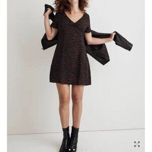 Madewell V-Neck Mini Dress Abstract Animal Print Size 10 Grunge Statement Party
